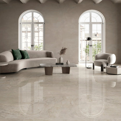 Style2 Cream Delicato Az Polished 120 x 60cm Wall & Floor Tile in a room setting