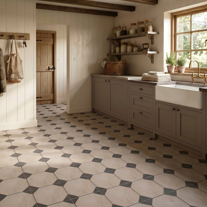 Tessa Octo Multi Matt 20 x 20cm Wall & Floor Tile in a room setting