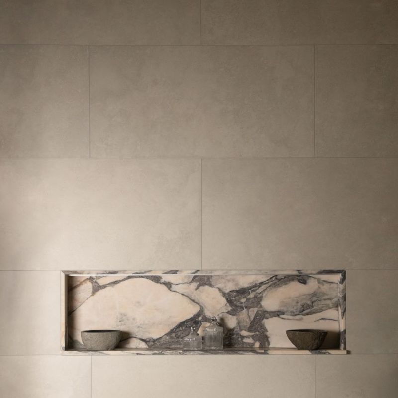 Tivoli Navona White Matt 120 x 60cm Wall & Floor Tile in a room setting