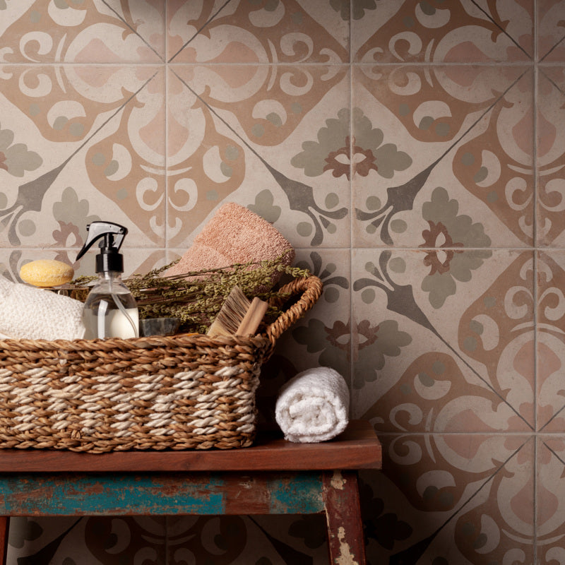 Valencia Clay Matt 22.3 x 22.3cm Wall & Floor Tile in a room setting