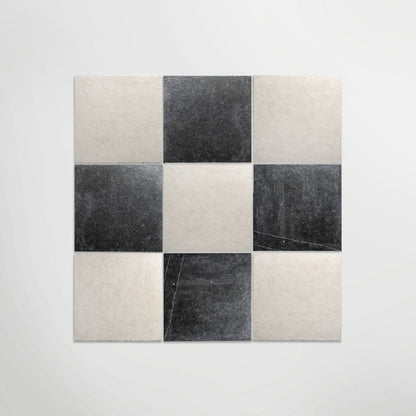 Venetian Black And White Chequer Matt 20 x 20cm Wall & Floor Tile in a room setting