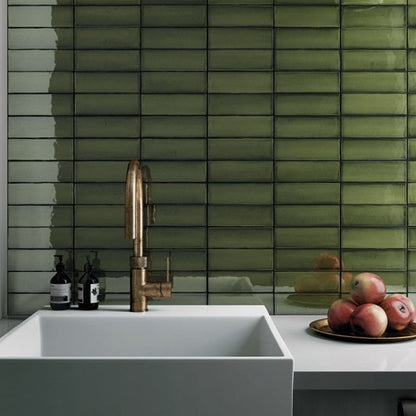 Verde Tone Polished 20 x 6.5cm Wall & Floor Tile in a room setting