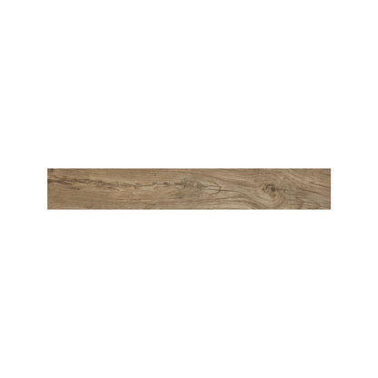Chestnut brown wood effect tiles laid in a herringbone pattern across a kitchen floor