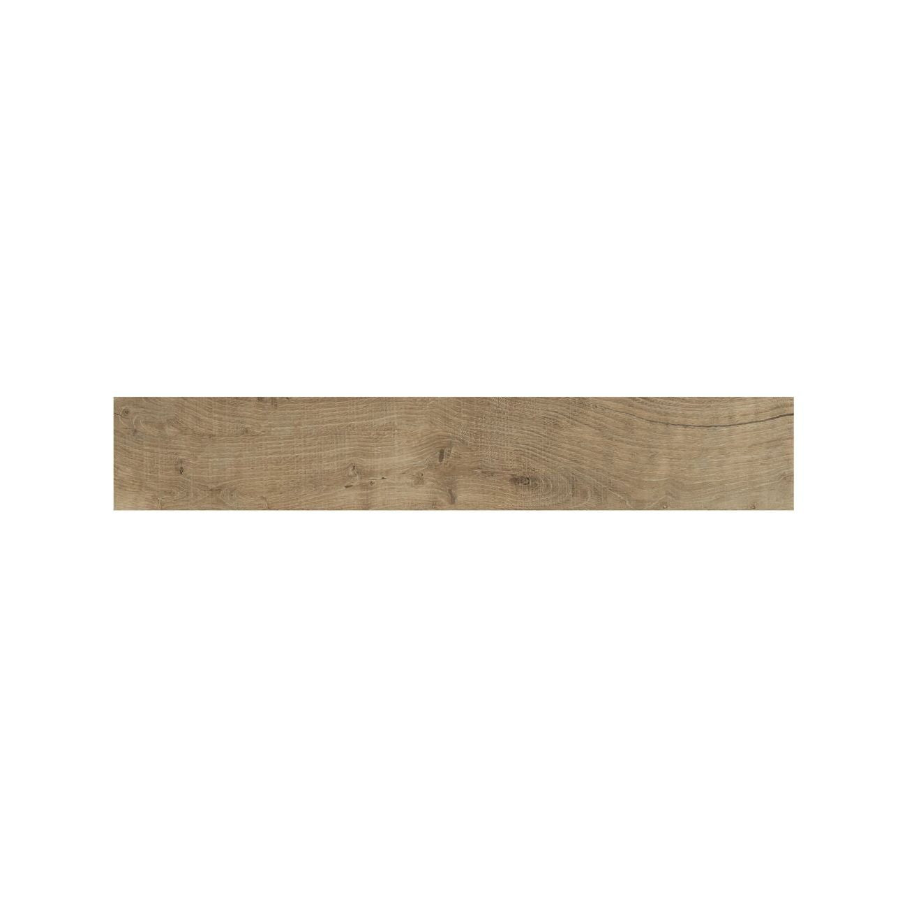 Close detail of knots and grain texture on Lyndhurst Chestnut wood effect porcelain plank