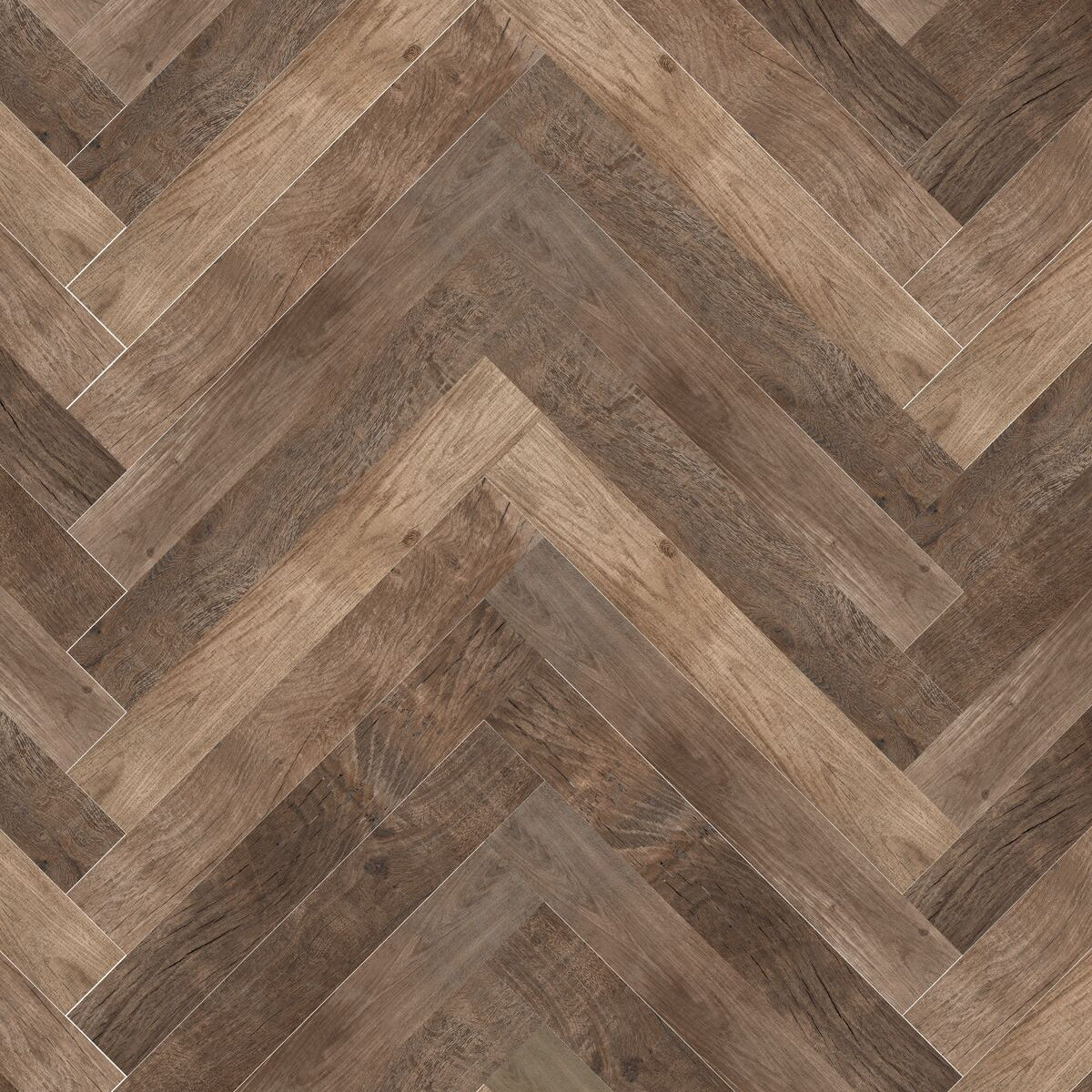 Lyndhurst Walnut Herringbone Wood Effect Porcelain Tile 10 x 70cm