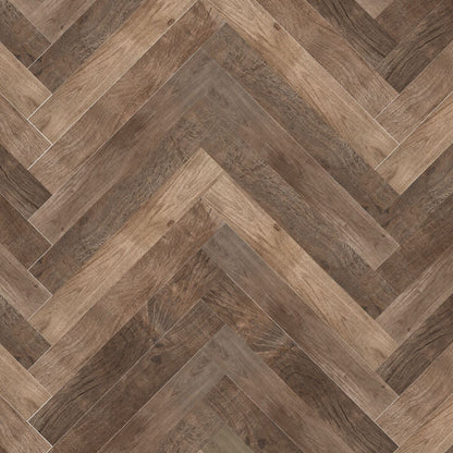 Lyndhurst Walnut Herringbone Wood Effect Porcelain Tile 10 x 70cm