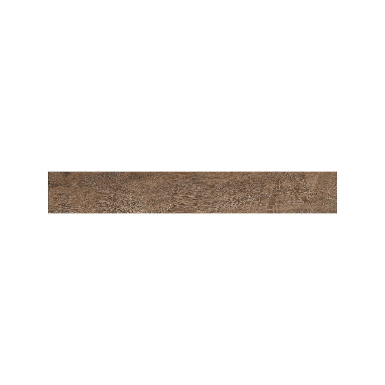 Dark walnut wood effect tiles laid in a herringbone pattern across a kitchen floor