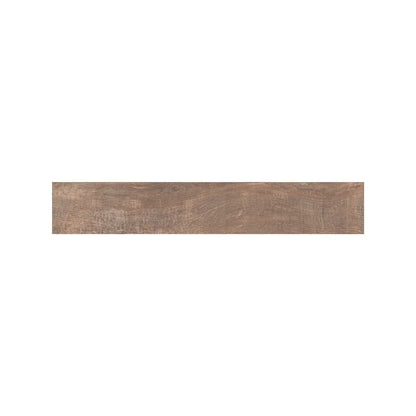 Lyndhurst Walnut wood effect porcelain plank tile 19.8 x 119.8cm in deep brown with realistic timber grain
