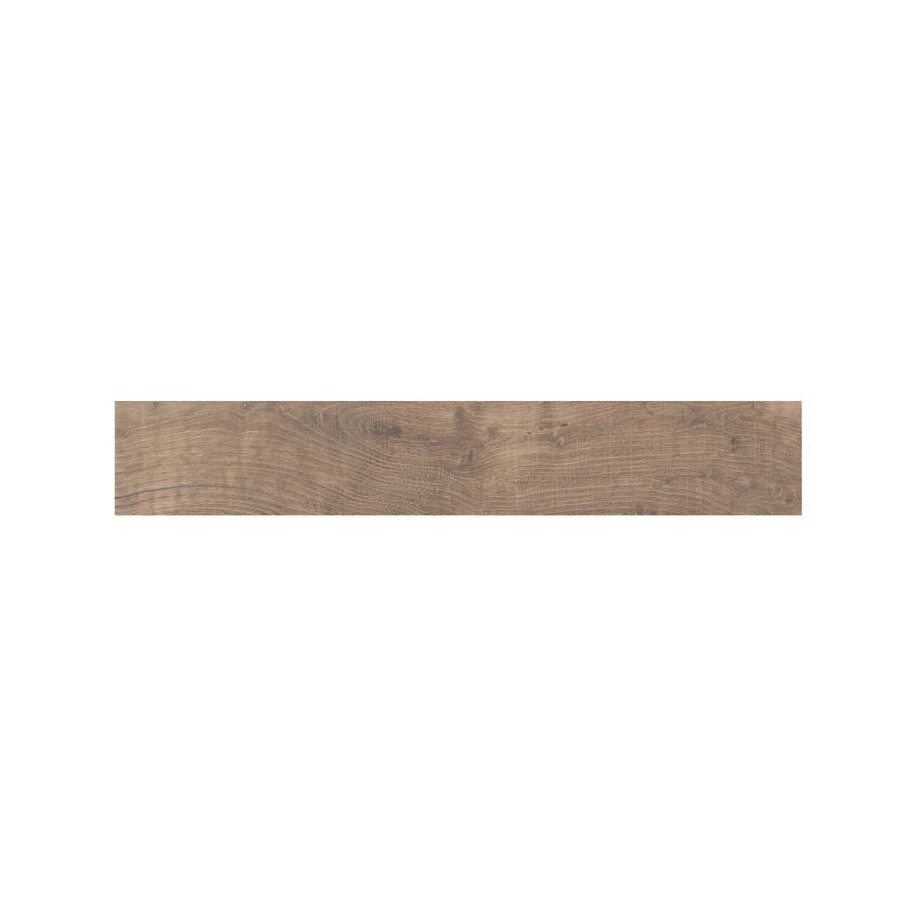 Deep brown Lyndhurst Walnut wood effect floor tiles in a living space roomset