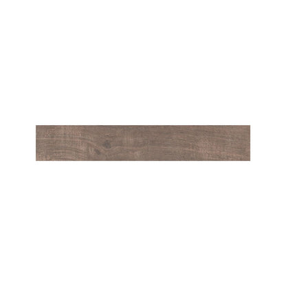 Lyndhurst Walnut porcelain plank flooring shown in a bathroom with underfloor heating