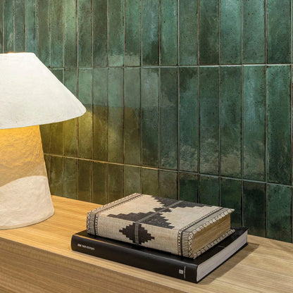 Lisbon Green Jade Shine green ceramic tiles in a living space