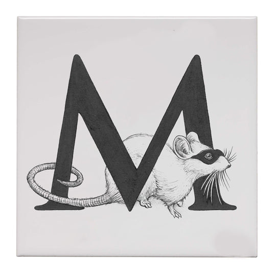 Rory Dobner White Masked Mousie Tile - Ceramic