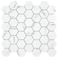 Malmo Hexagon white mosaic tile with white hexagonal design and subtle gray veining mimicking marble look