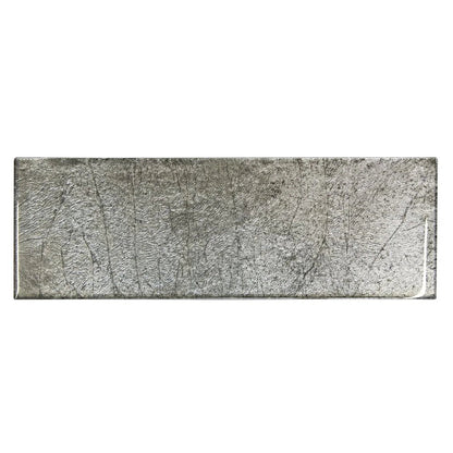 Metallic Vitreum Argentum rectangle silver glass tile with silver metallic textured scratched surface finish