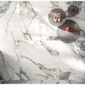 Milos alabaster marble effect floor tile 80 x 80cm with white base and elegant gray and gold veining