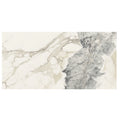 Milos alabaster marble effect tile 60 x 120cm with a creamy white base and intricate gray veining
