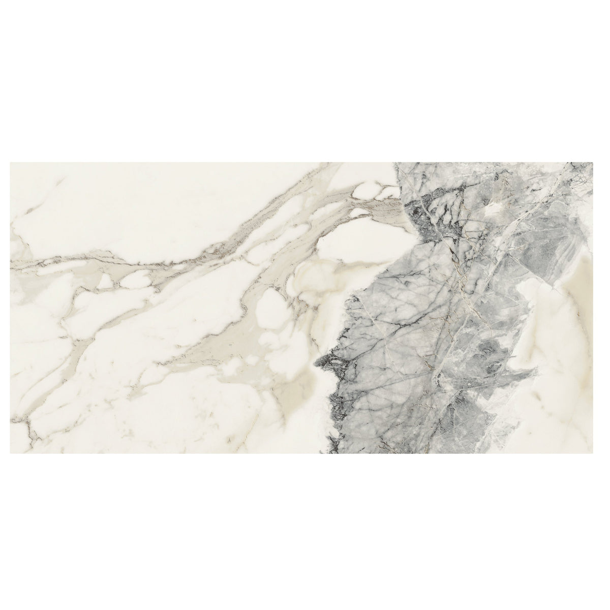 Milos alabaster marble effect tile 60 x 120cm with a creamy white base and intricate gray veining