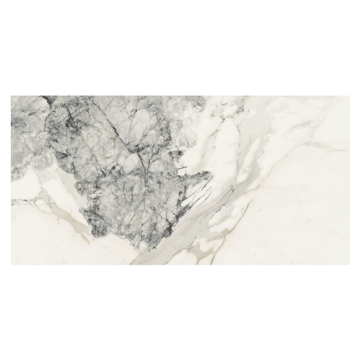 Milos alabaster marble effect tile 60 x 120cm featuring a sleek white base with intricate gray veining