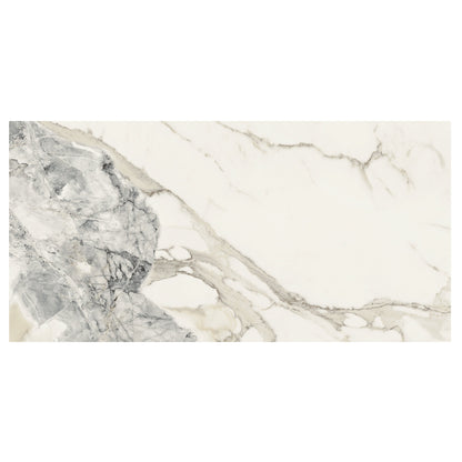 Milos alabaster marble effect tile 60 x 120cm with sleek white marble and elegant gray veining with subtle beige accents