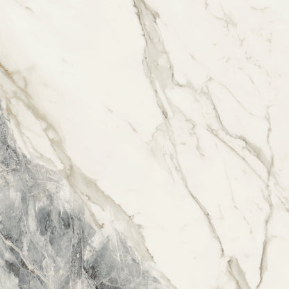 White marble effect tile milos alabaster 80x80cm with elegant gray veining and smooth polished surface