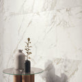 Milos white 80 x 80cm wall tiles in white marble effect with subtle gray veining for elegant interior design