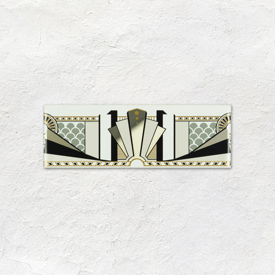 Manhattan Border With real Gold and Platinum on Brilliant White Ceramic Wall Tile 152x50mm - Metallic