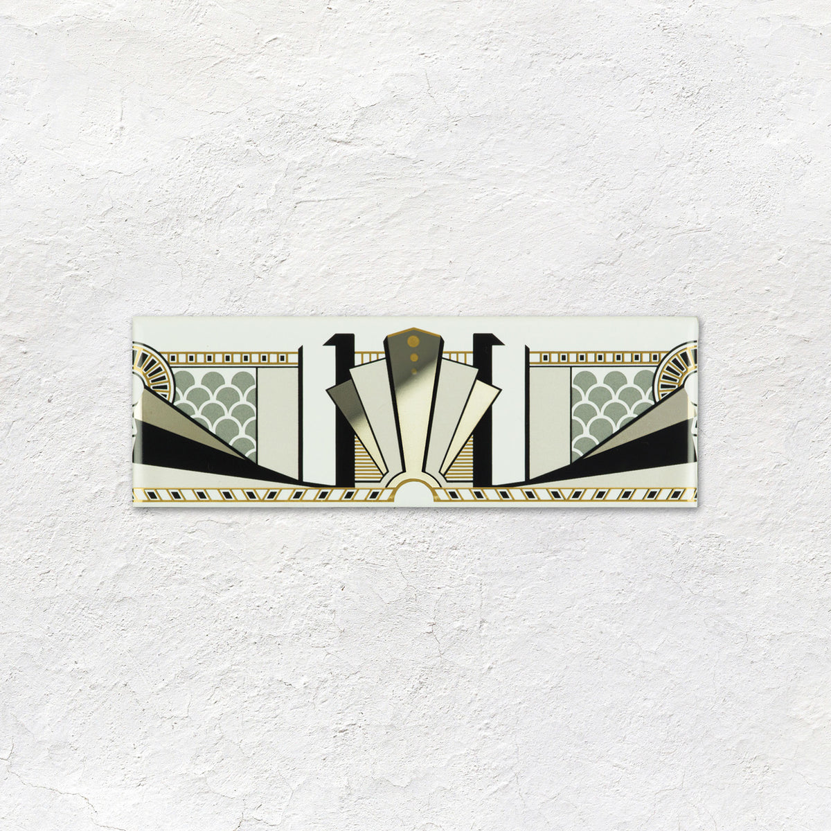 Manhattan Border With real Gold and Platinum on Brilliant White Ceramic Wall Tile 152x50mm - Metallic