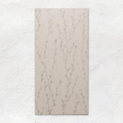 Beige rectangular meadow catkin wall tile 60x30cm with subtle gray leafy vine pattern for indoor use
