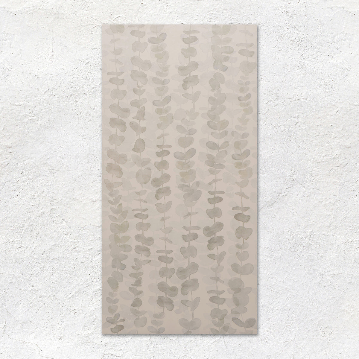 Meadow eucalyptus rectangular wall art 60x30cm featuring vertical rows of muted gray eucalyptus leaves on beige