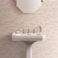 White ceramic pedestal sink meadow hedgerow 60x30cm with silver-toned faucet and handles for bathroom use