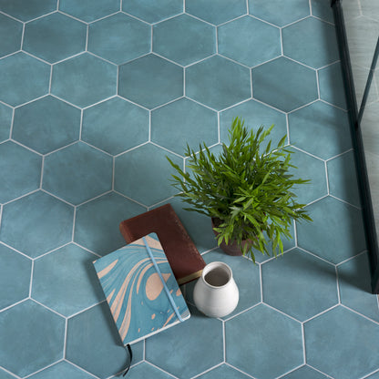 Medina Hexagon Porcelain Aqua Wall & Floor Tile 16x14cm