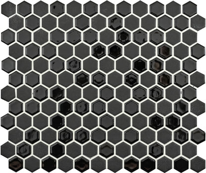 Mini Black Mixed Hexagon - Hyperion Tiles