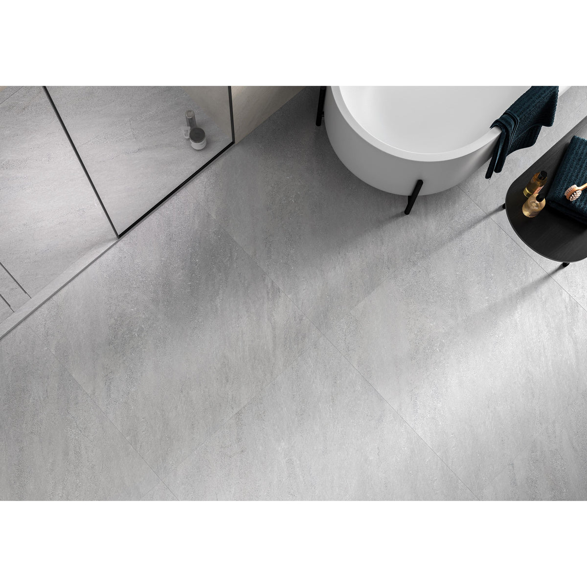 Klifface pearl matt 60 x 60cm gray concrete-effect bathroom floor tiles with subtle texture and matte finish