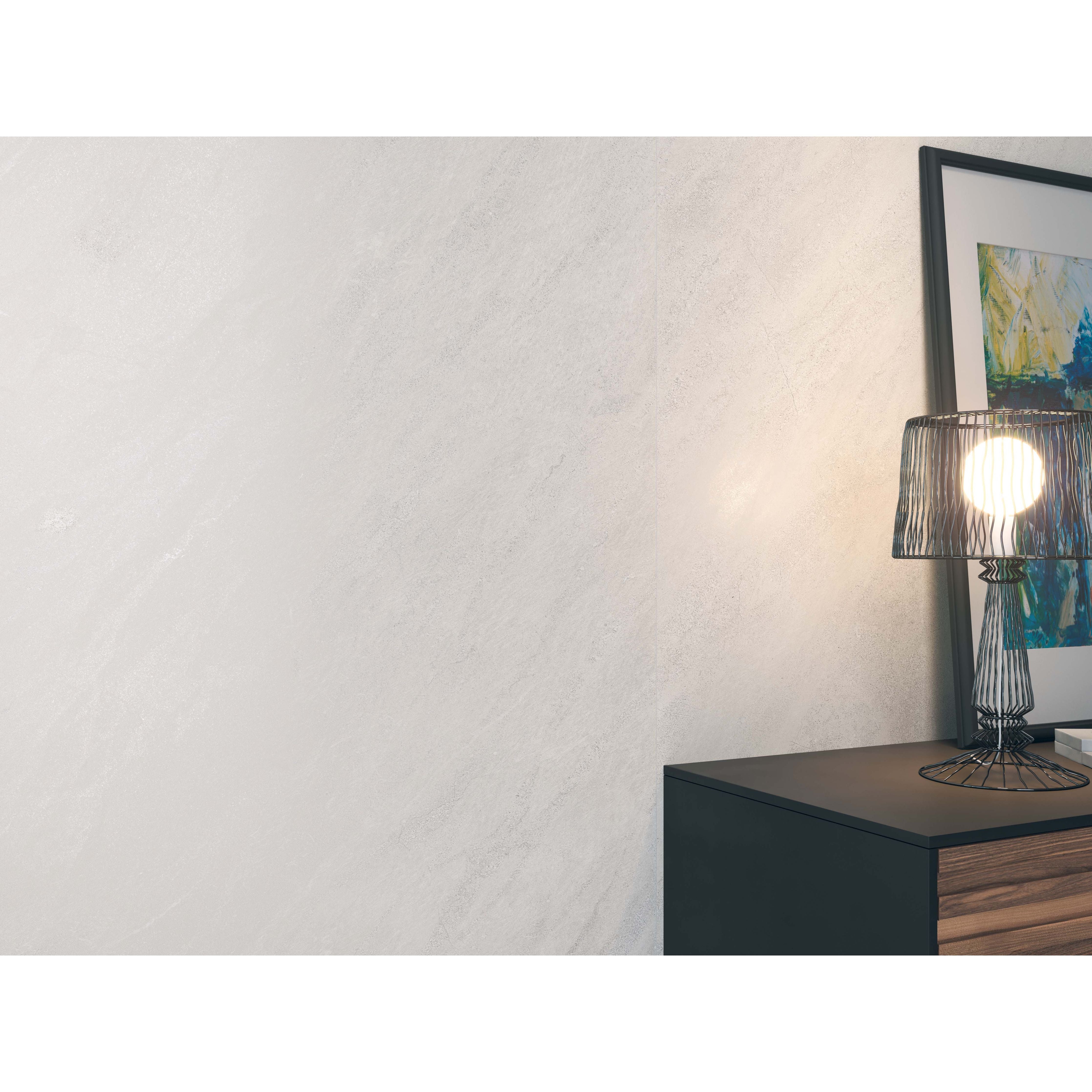 Black wireframe table lamp with a textured woven shade and white matt 60 x 60cm Klifface design