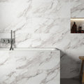 Magnus Calacatta White 30 x 75cm white marble-effect bathroom tiles with subtle gray veining for elegant walls