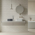 Moonstone White Struktura Decor 29.8 x 59.8cm ceramic textured feature wall room setting