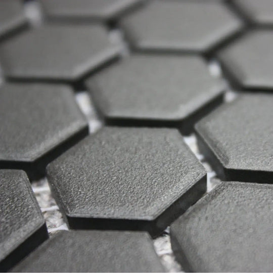 Shapes Hexagon Unglazed Black 26 x 30cm porcelain mosaic close-up