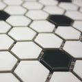 Shapes Hexagon White & Black 26 x 30cm porcelain mosaic close-up