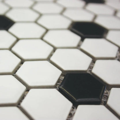 Shapes Hexagon White & Black 26 x 30cm Porcelain Mosaic Tile - thumbnail 4