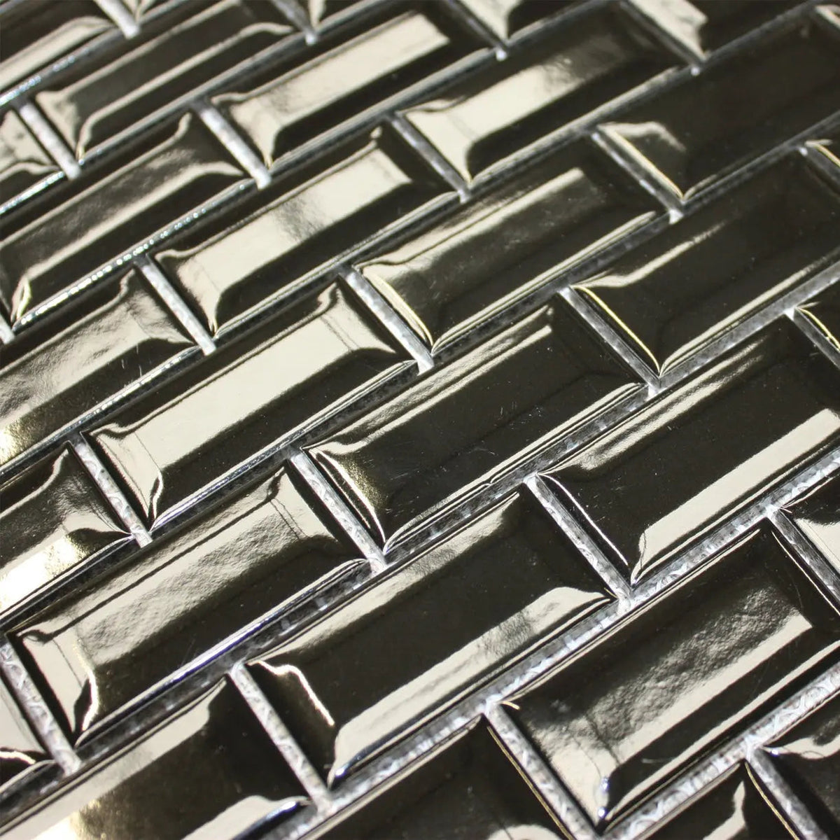 Shapes Mini Metro Bevel Gloss Black 30 x 30cm porcelain mosaic close-up