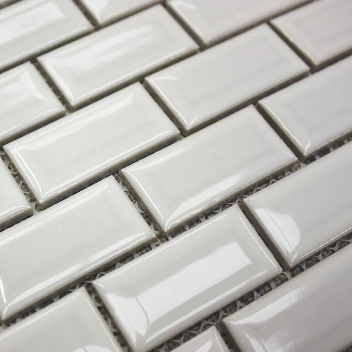 Shapes Mini Metro Bevel Gloss White 30 x 30cm porcelain mosaic close-up