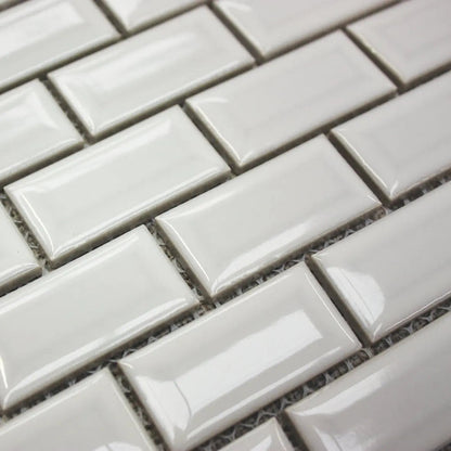 Shapes Mini Metro Bevel Gloss White 30 x 30cm Porcelain Mosaic Tile - thumbnail 2