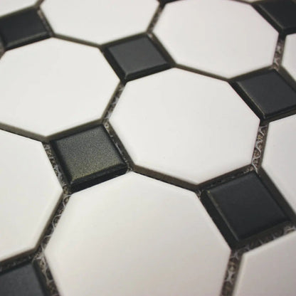 Shapes Octagon White with Black Dot 31 x 29cm Porcelain Mosaic Tile - thumbnail 2