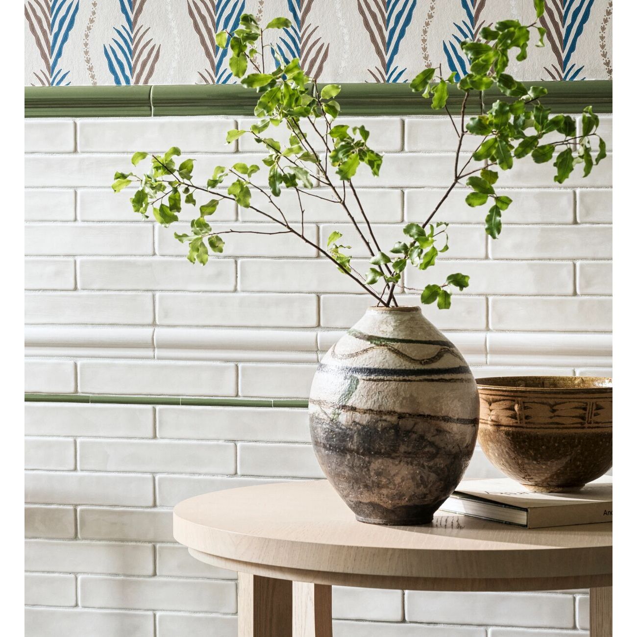 Nina Campbell Dado Ivory Ceramic Wall Tile 25x5cm