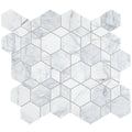 Ottimo Kaleidoscope Mosaic white marble hexagonal mosaic tile with subtle gray veining and thin grout lines