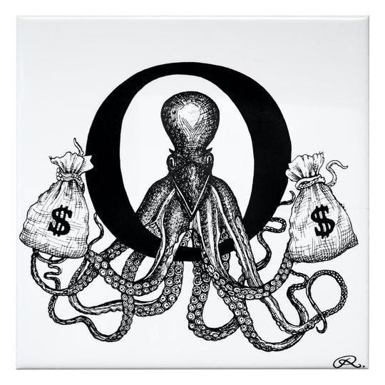 Rory Dobner O – Outlaw Octopus Money Bags Alphabet Tile - Ceramic