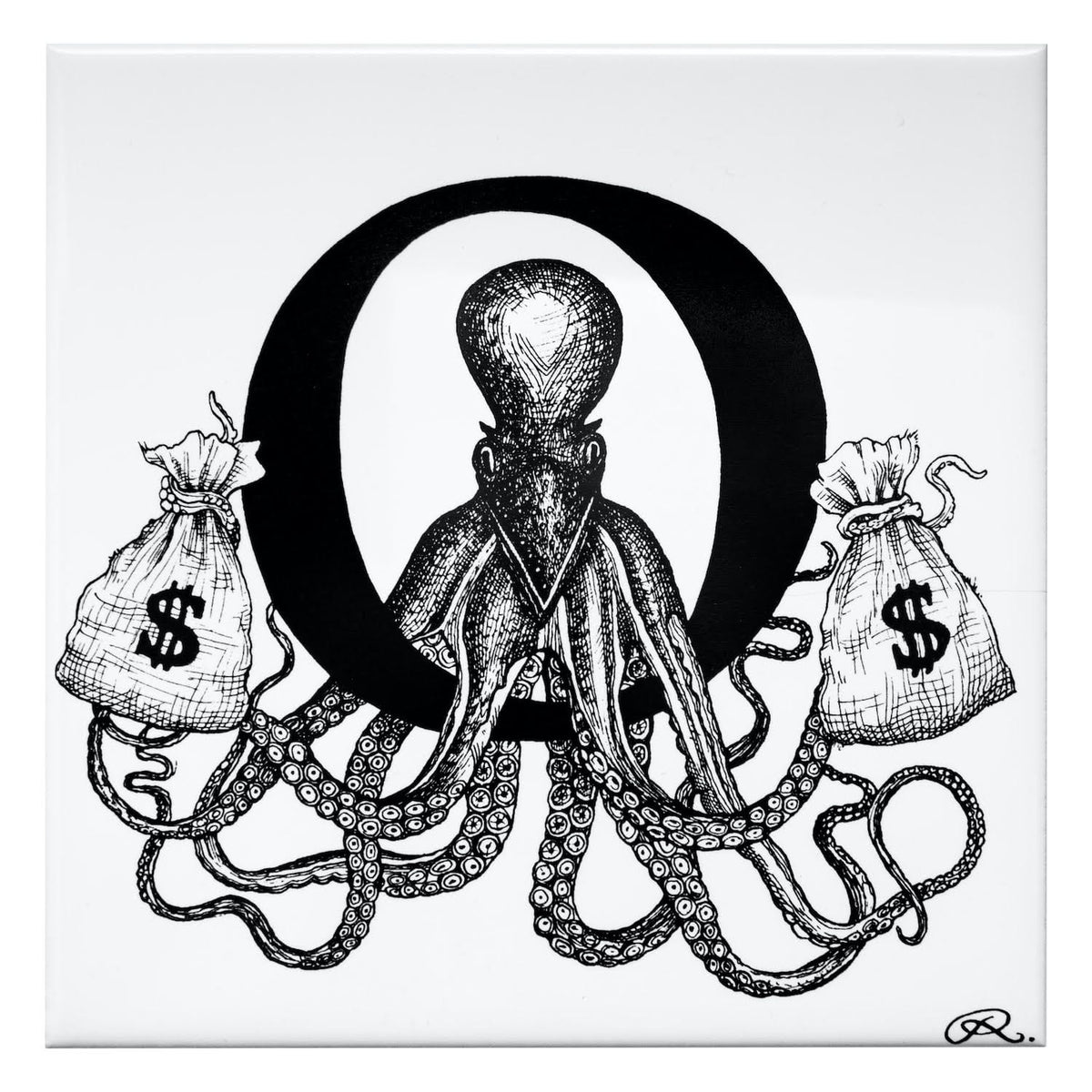 Rory Dobner O – Outlaw Octopus Money Bags Alphabet Tile - Ceramic