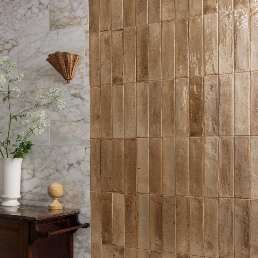 Ottoman Marble Honed white marble tiles with veining