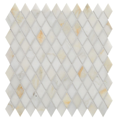 Palazzo Oro marble diamond mosaic tile in white and beige with subtle veining for elegant wall and floor design