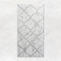 White marble patterned palazzo arabo tile 60x30cm with gray quatrefoil design for elegant flooring or walls